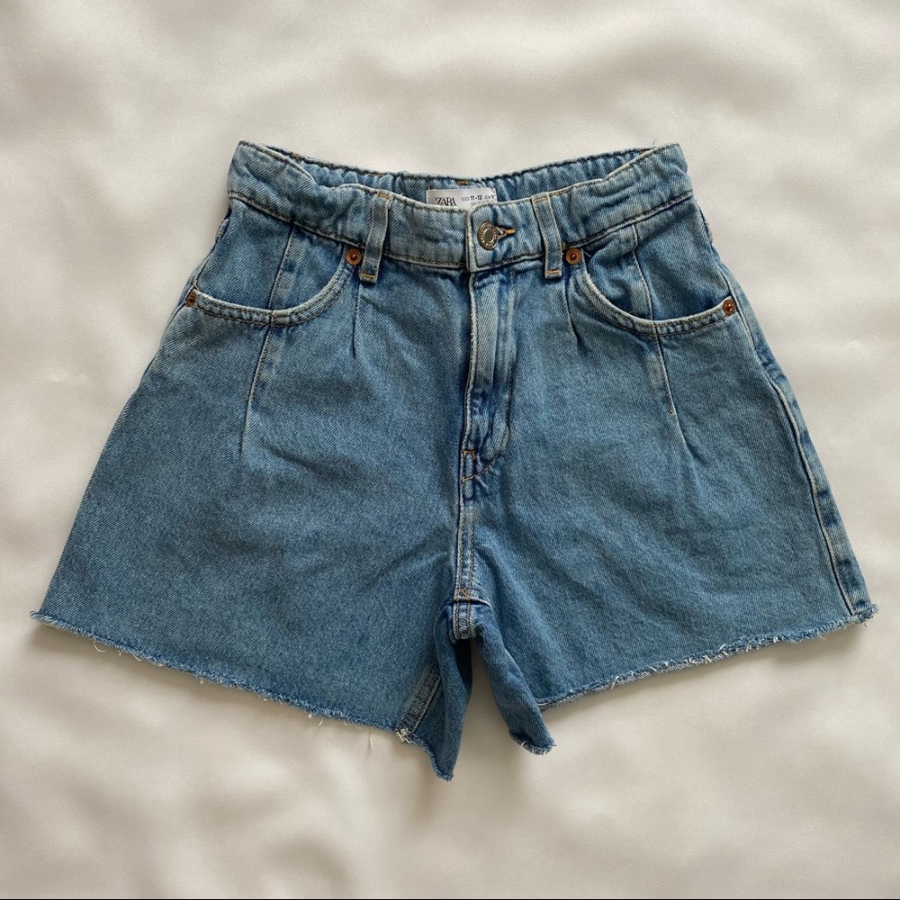 Zara Pleated Denim Bermuda Shorts | Size 11-12
